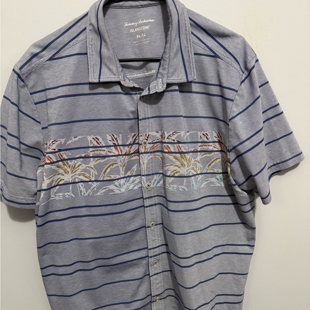 Tommy Bahama Blue and Gray Casual Button Down Shirt